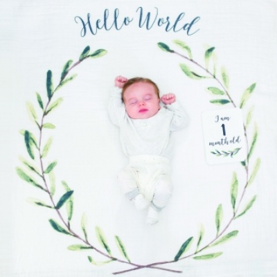 Lulujo Baby's First Year Swaddle & Cards - Hello World
